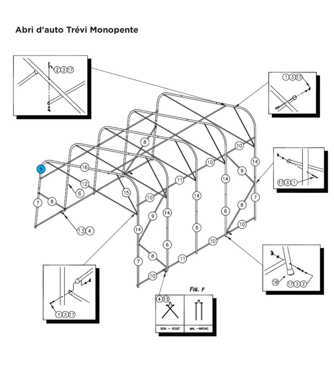 Pièces pour abri Monopente