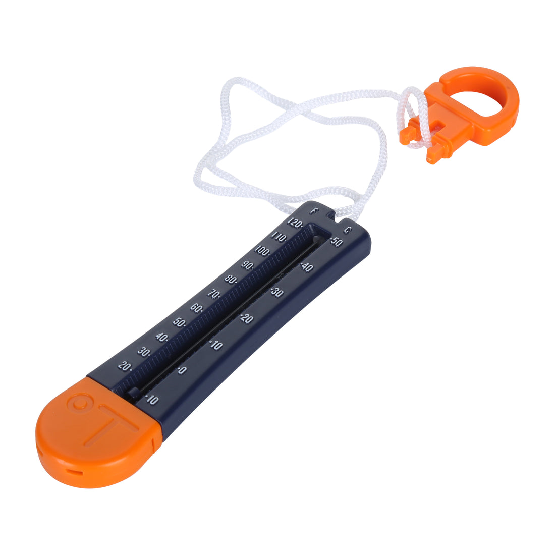 Thermometer with hanging system and integrated cord