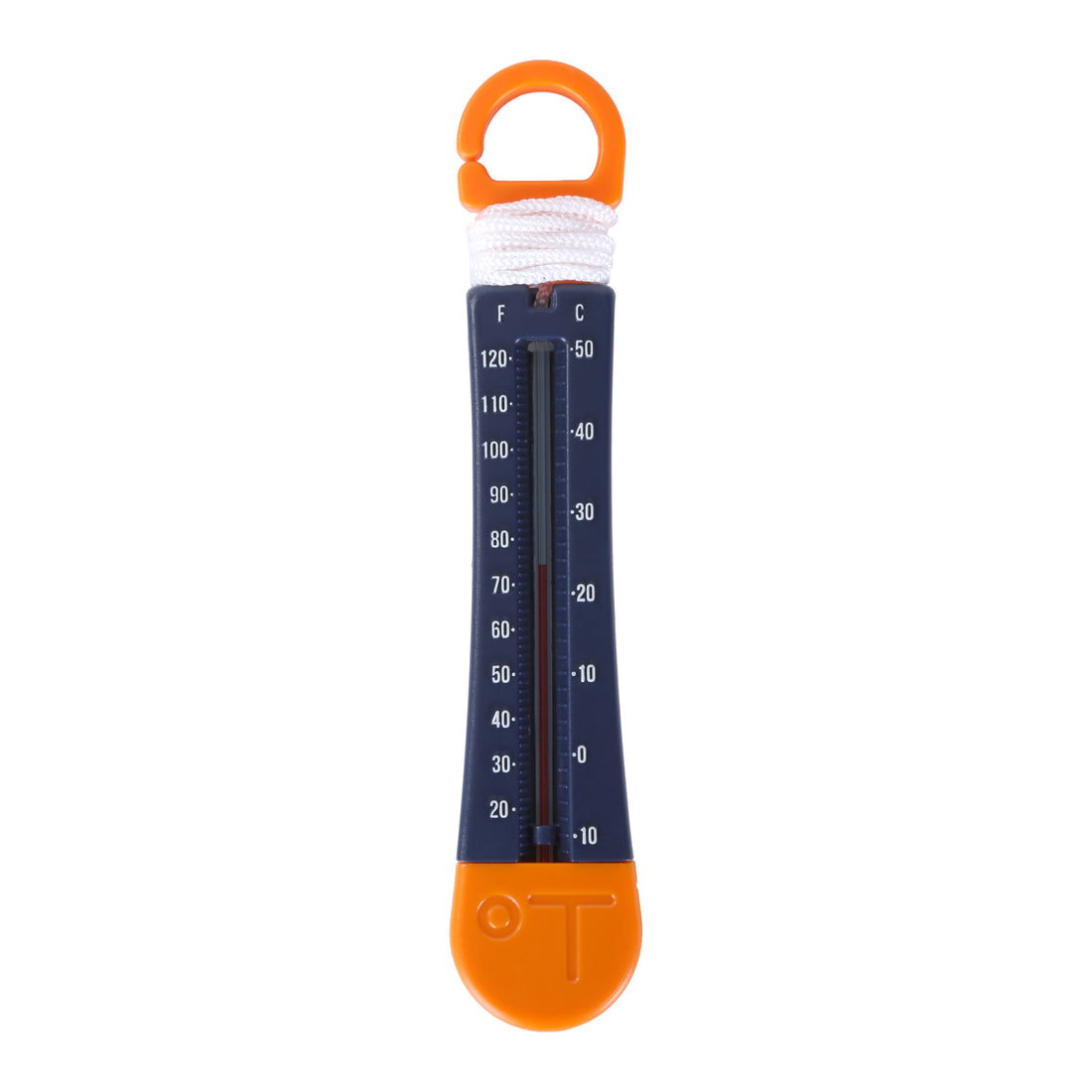 Thermometer with hanging system and integrated cord