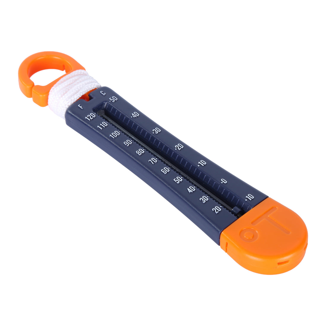 Thermometer with hanging system and integrated cord