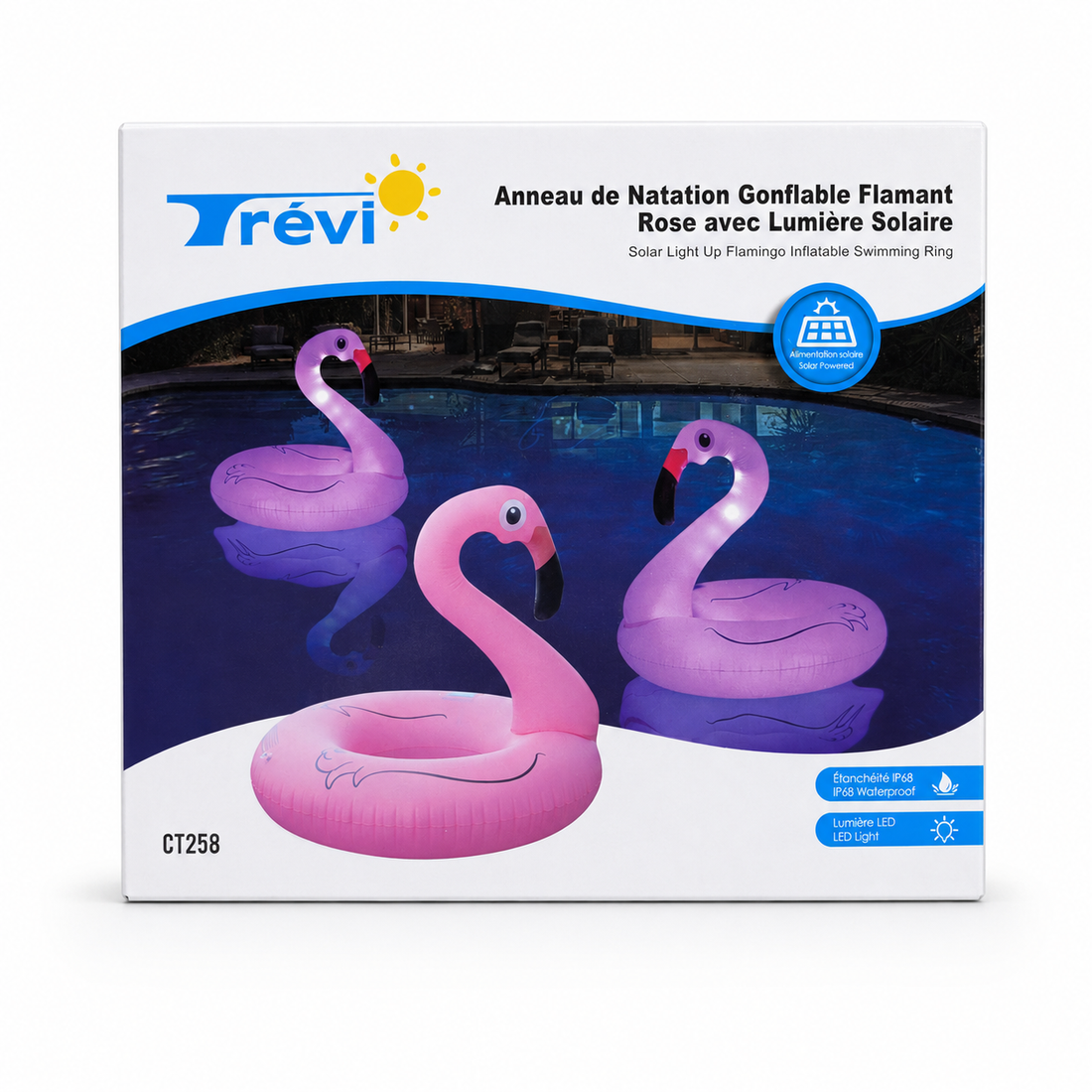 Inflatable light-up pink flamingo ring for the pool - CT258