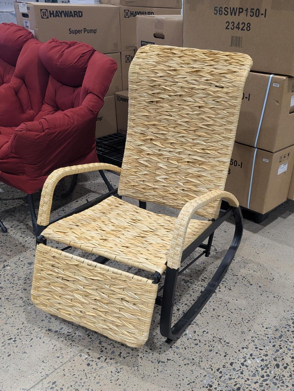Wicker rocking chair with black frame - Store demo with imperfections