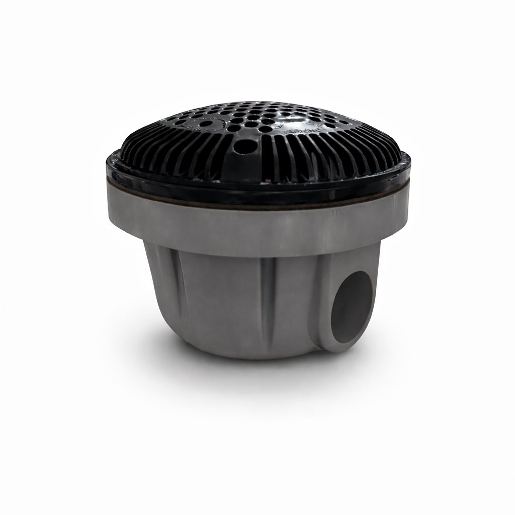 Complete black bottom drain for above-ground pool