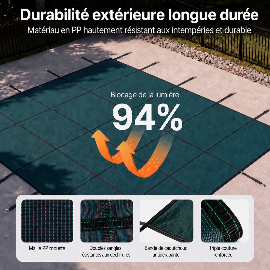 Toile sécuritaire pour piscine creusée - Couverture de sécurité 4 saisons