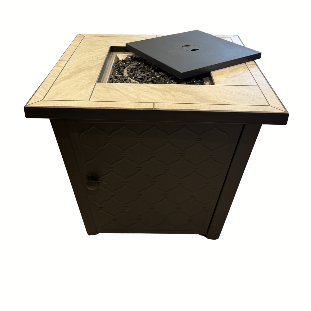 Black square ceramic fireplace table - Store demo with imperfections