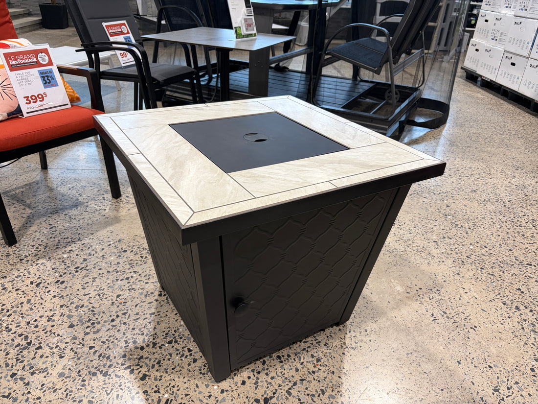 Black square ceramic fireplace table - Store demo with imperfections