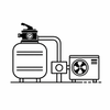 Plumbing for sand filter, pump, and heat pump