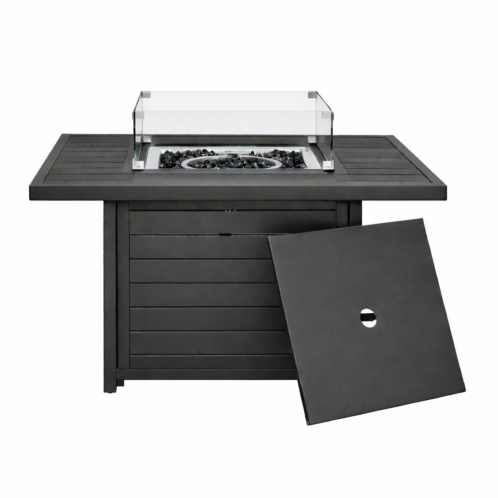 Square fire pit table and cover - Store demo with imperfections