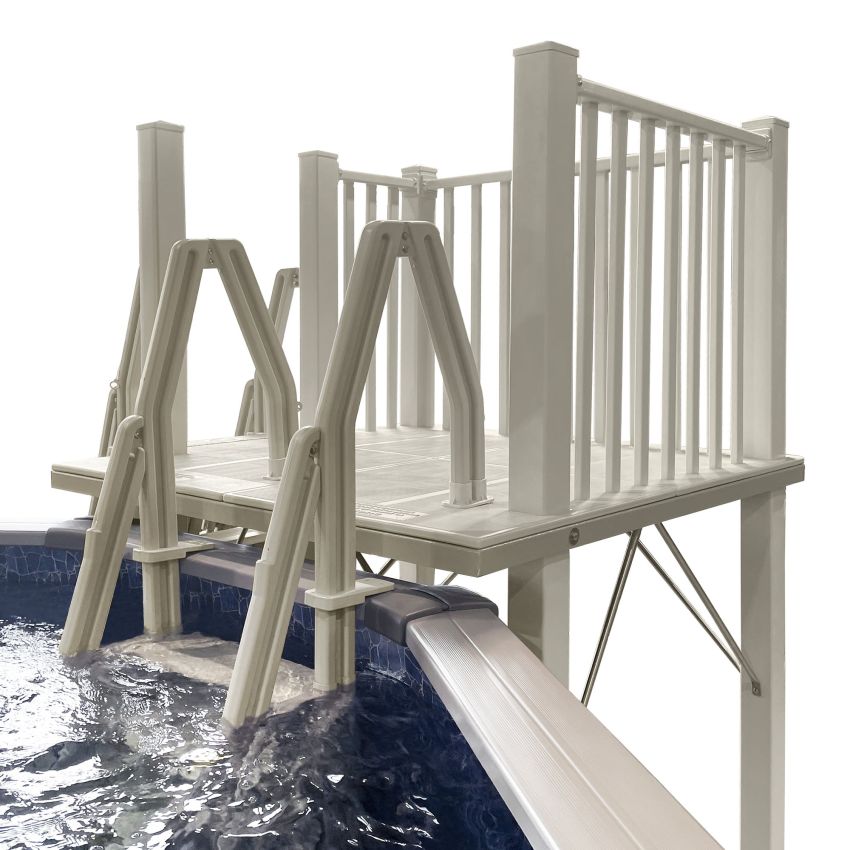 Above-ground pool ladder with platform