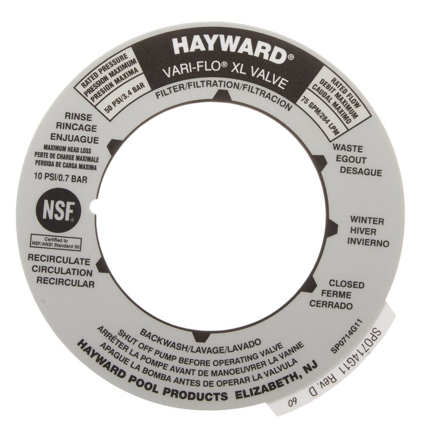 Hayward SPX0714G11 Valve position label